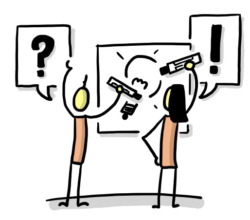 Visualisierung: Zwei Personen vor einem Whiteboard in einer Coaching Situation